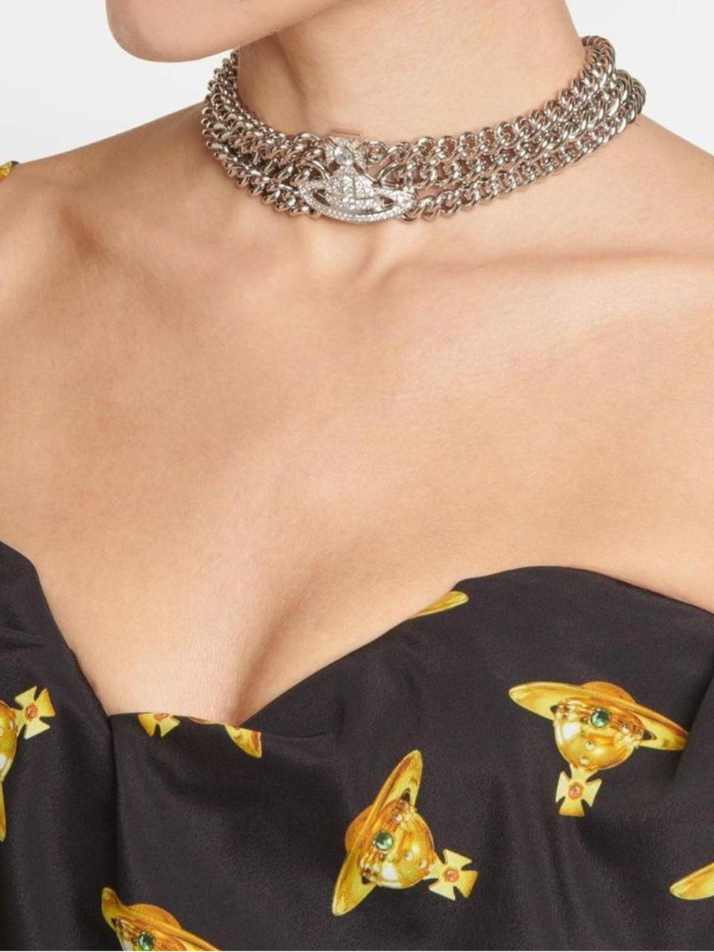Vivienne Westwood Graziela Orb Multi Chain Choker Necklace Silver Tone Crystal - Picture 8 of 9